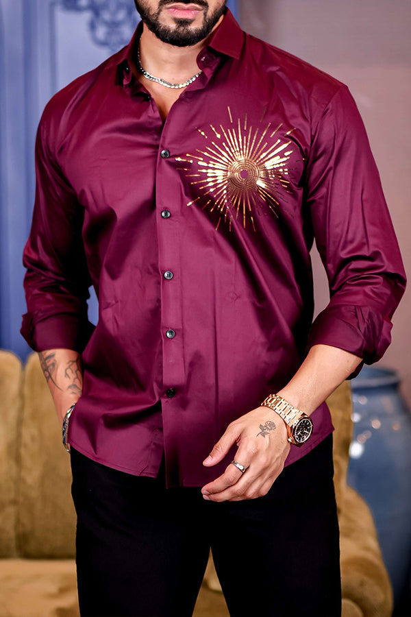 Party Fireworks Print Satin Long Sleeve Shirt