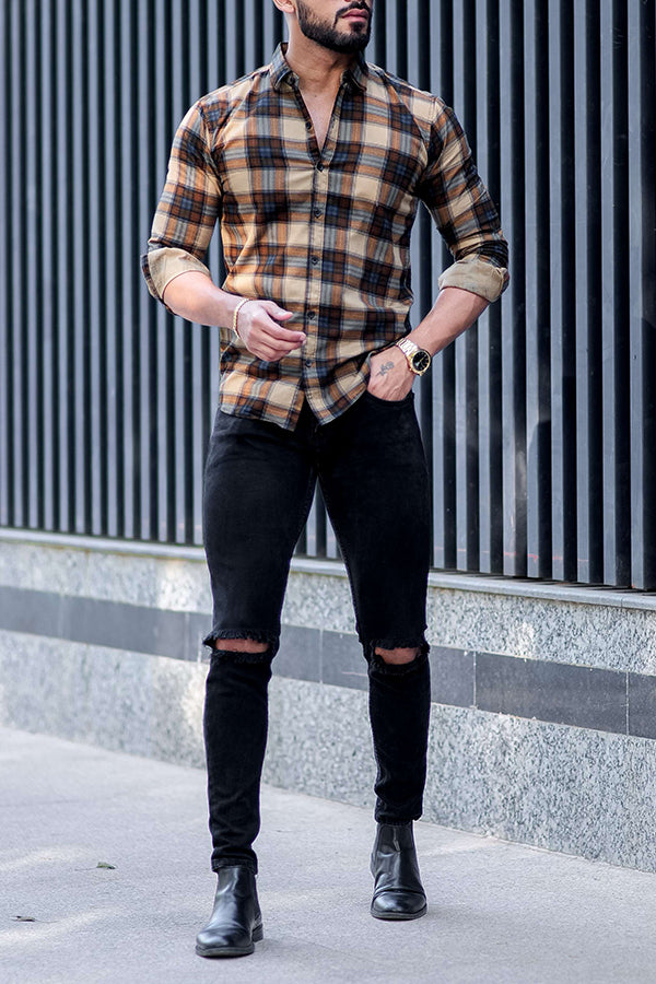 Retro Check Printed Long Sleeves Shirt