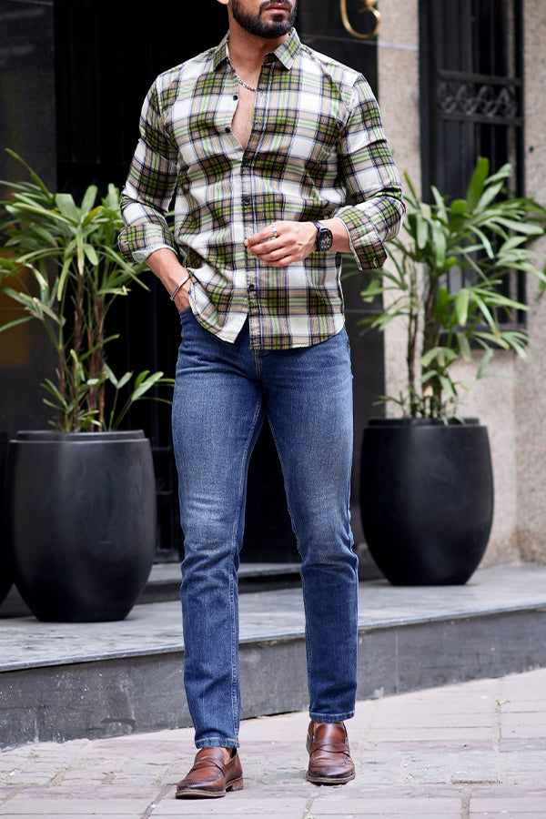 Retro Plaid Spread Collar Shirt