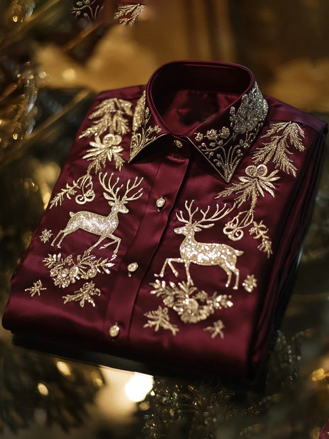 Christmas Deer Print Single Breasted Shirt