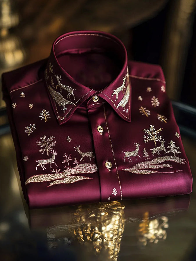 Christmas Deer Print Single Breasted Luxury Shirt