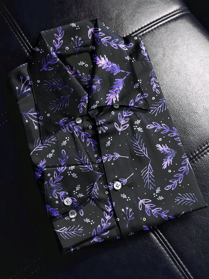 Christmas Leaf Print Single Breasted Shirt