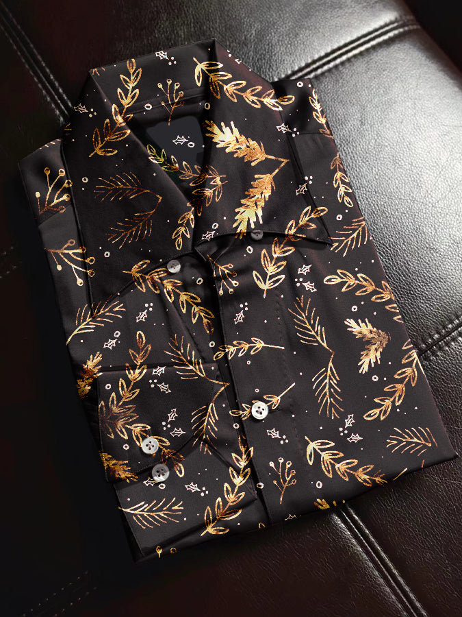 Christmas Leaf Print Single Breasted Shirt