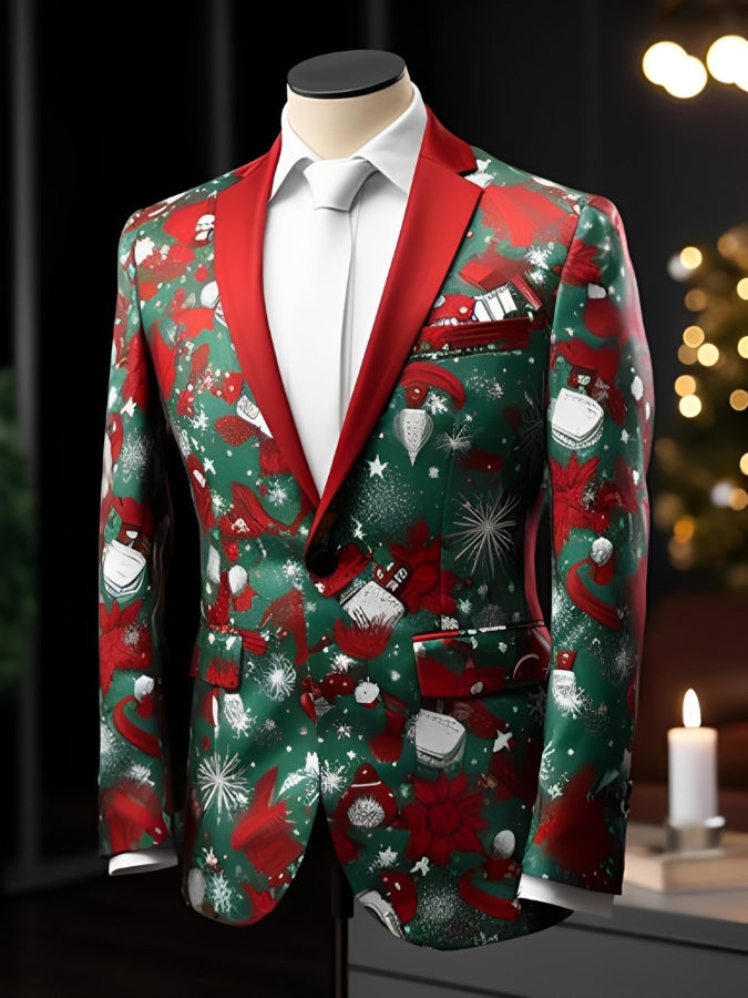 Christmas Scene Print Multi Pocket Blazer