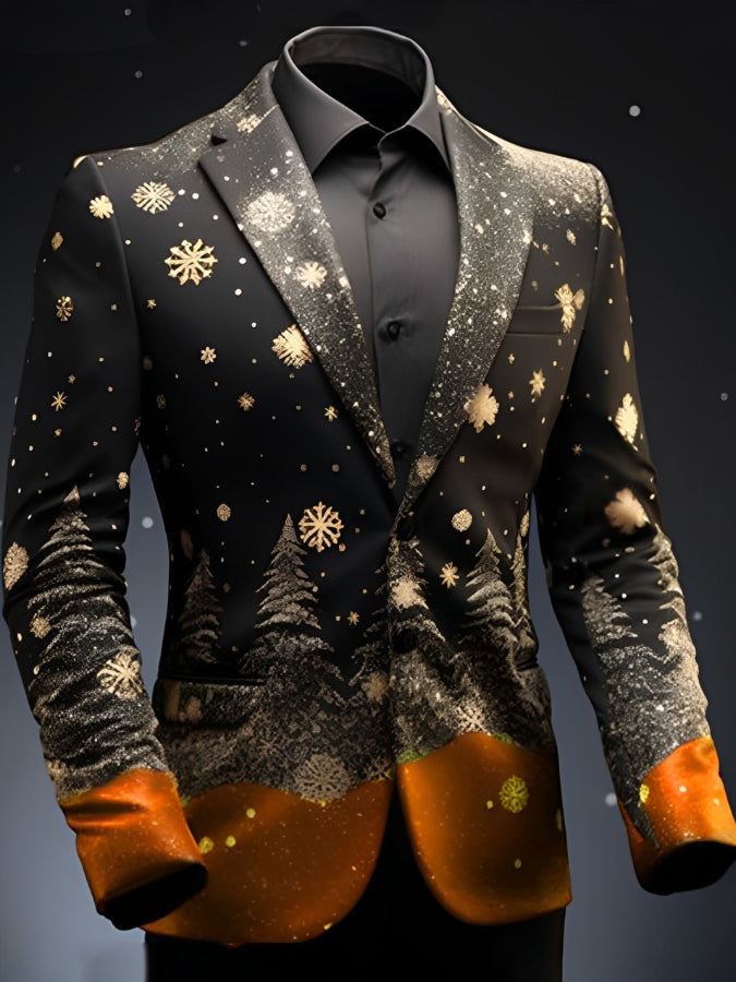 Stylish Christmas Tree Print Long Sleeve Blazer