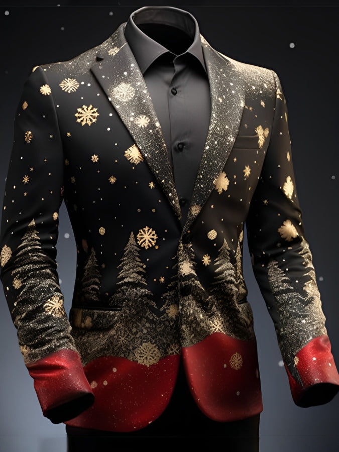 Stylish Christmas Tree Print Long Sleeve Blazer