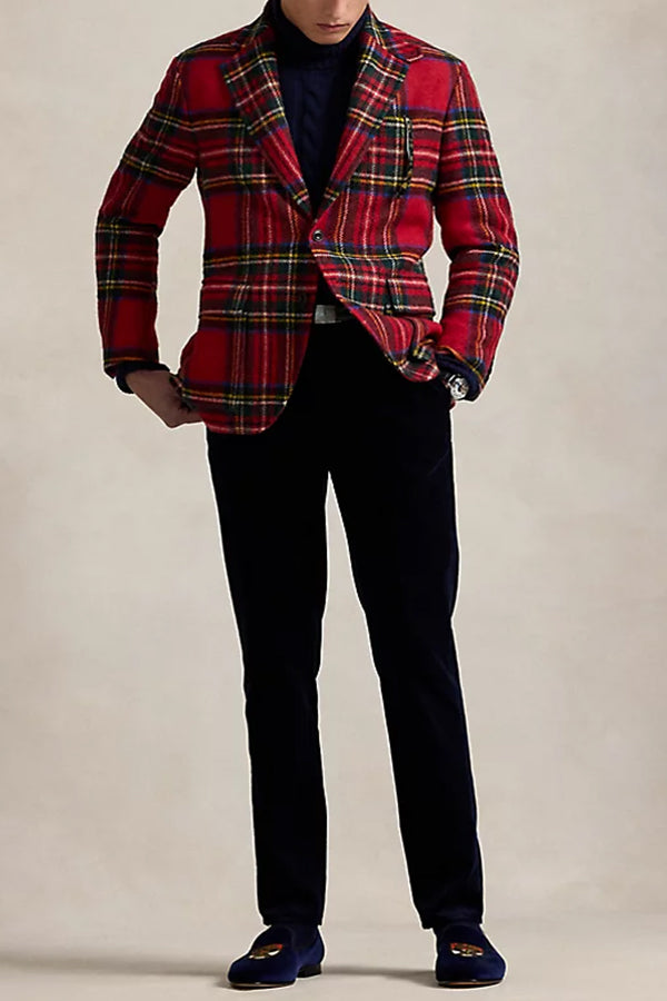 Christmas Plaid Print Notch Lapel Blazer