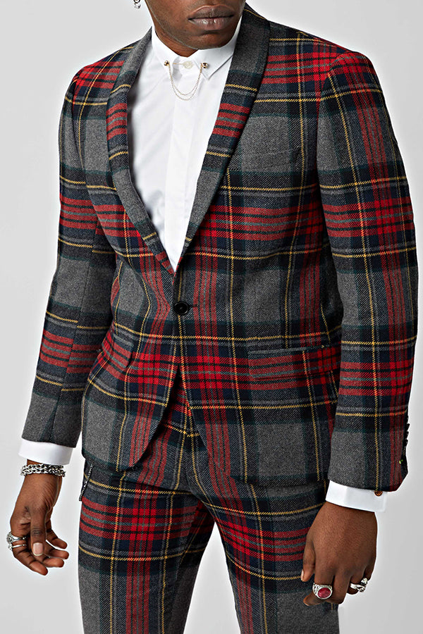 Christmas Plaid Print Shawl Lapel Blazer