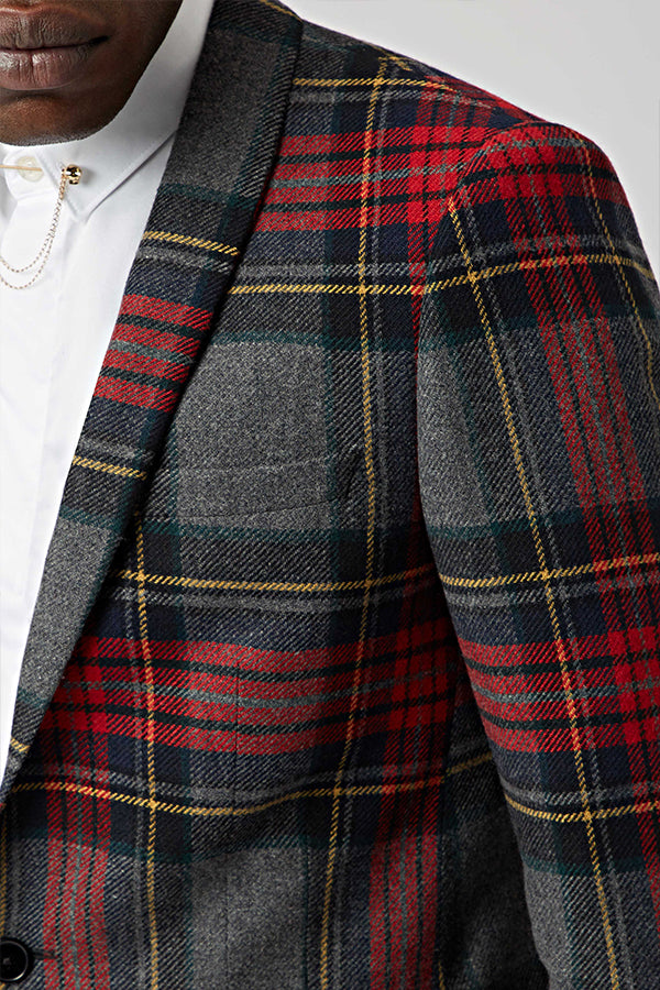 Christmas Plaid Print Shawl Lapel Blazer