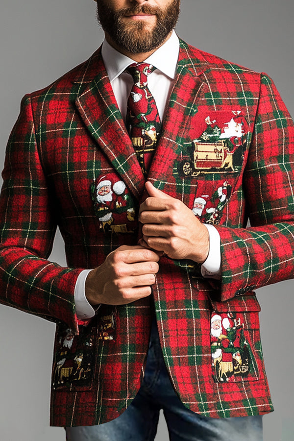 Christmas Plaid Craftsman Print Long Sleeve Blazer