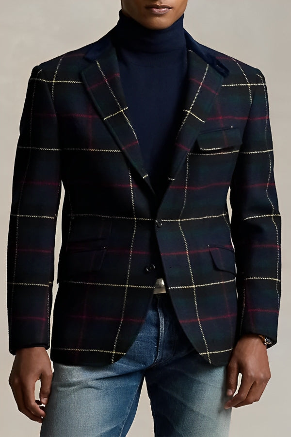 Christmas Plaid Print Tailored Blazer