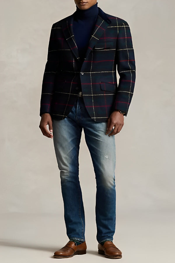 Christmas Plaid Print Tailored Blazer