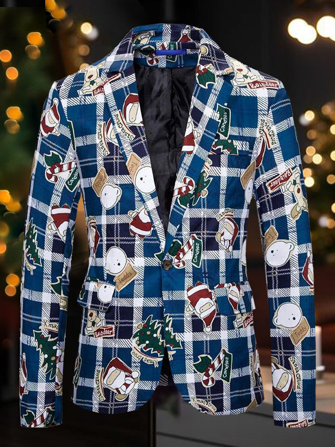 Christmas Santa Claus Print Single Breasted Blazer