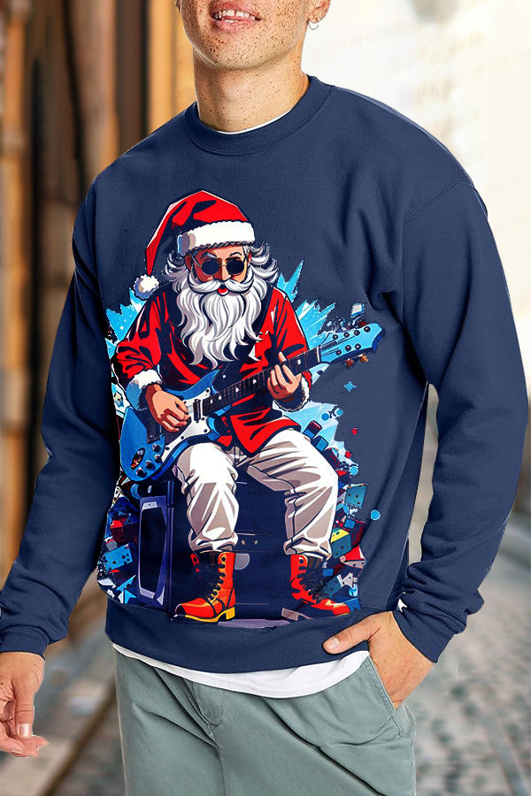 Christmas Guitar Round Neck Long Sleeve Top