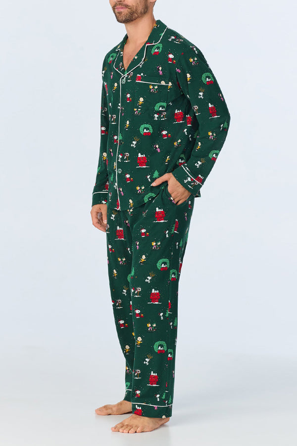 Casual Figure Graphic Lapel Neck Pajama & Pants Set