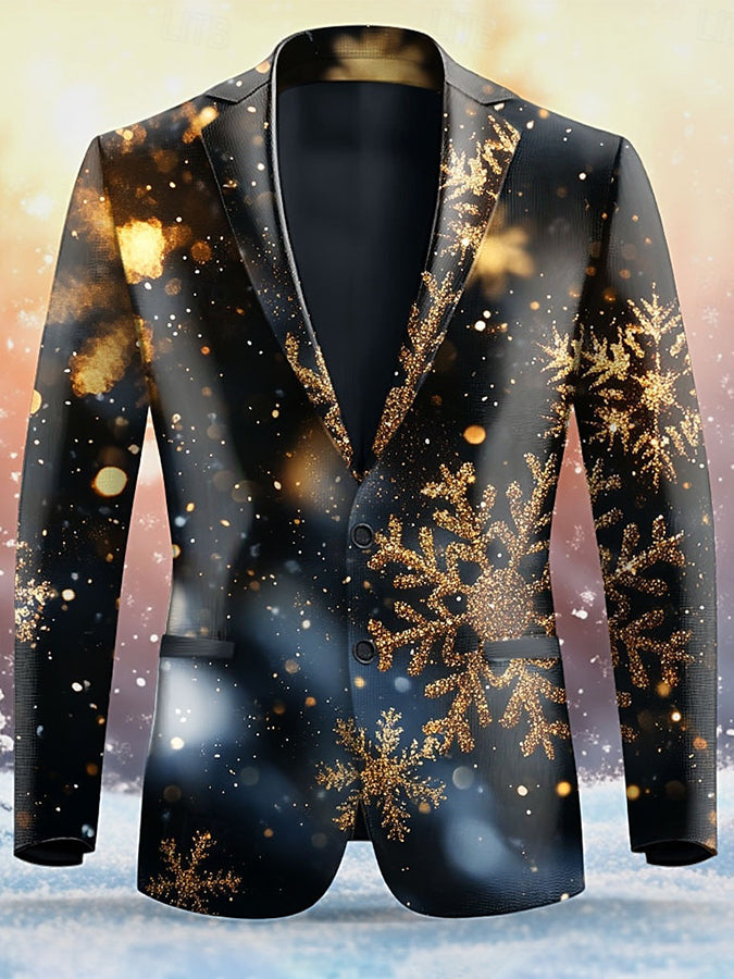 Christmas Snowflake Print Long Sleeve Blazer