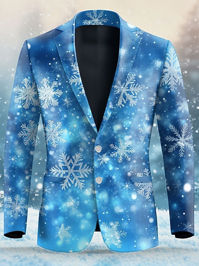 Christmas Snowflake Print Long Sleeve Blazer