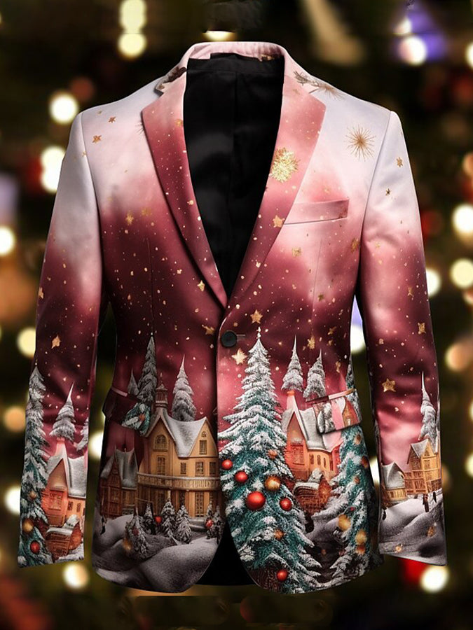 Christmas Town Print Long Sleeve Blazer