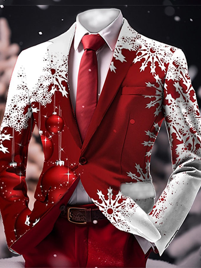 Christmas Bell Print Long Sleeve Blazer