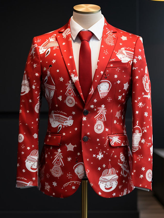 Christmas Print Long Sleeve Blazer