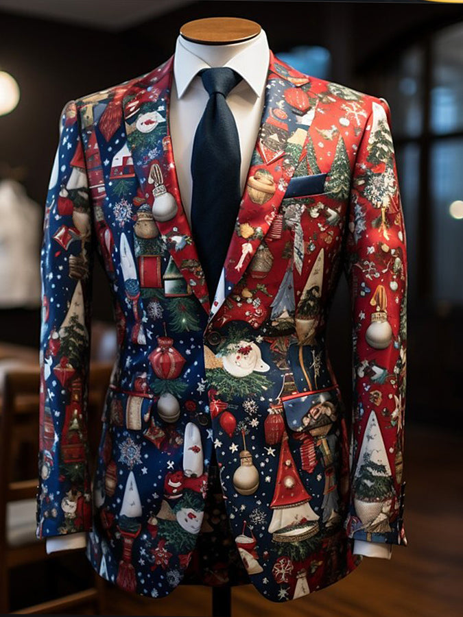 Christmas Print Long Sleeve Blazer