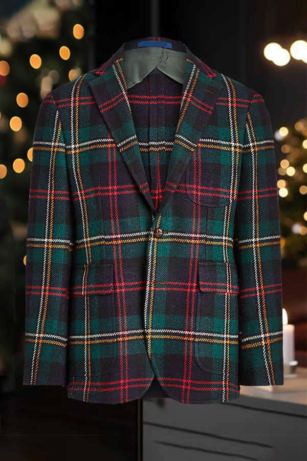  Christmas Plaid Notch Lapel Blazer