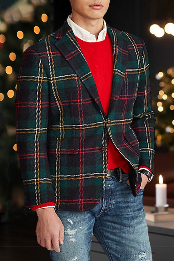  Christmas Plaid Notch Lapel Blazer