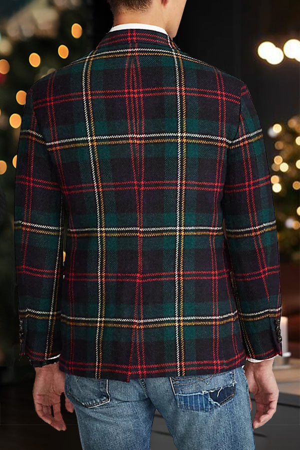  Christmas Plaid Notch Lapel Blazer