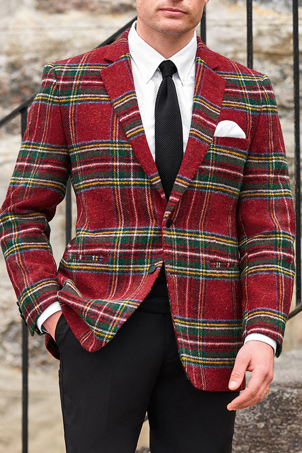  Christmas Plaid Single Breasted Blazer