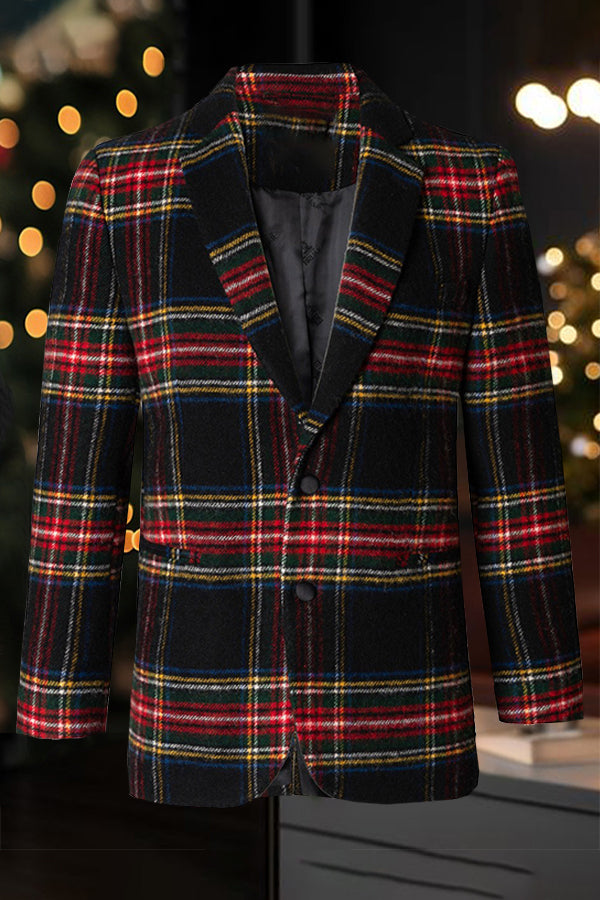  Christmas Single Breasted Plaid Blazer