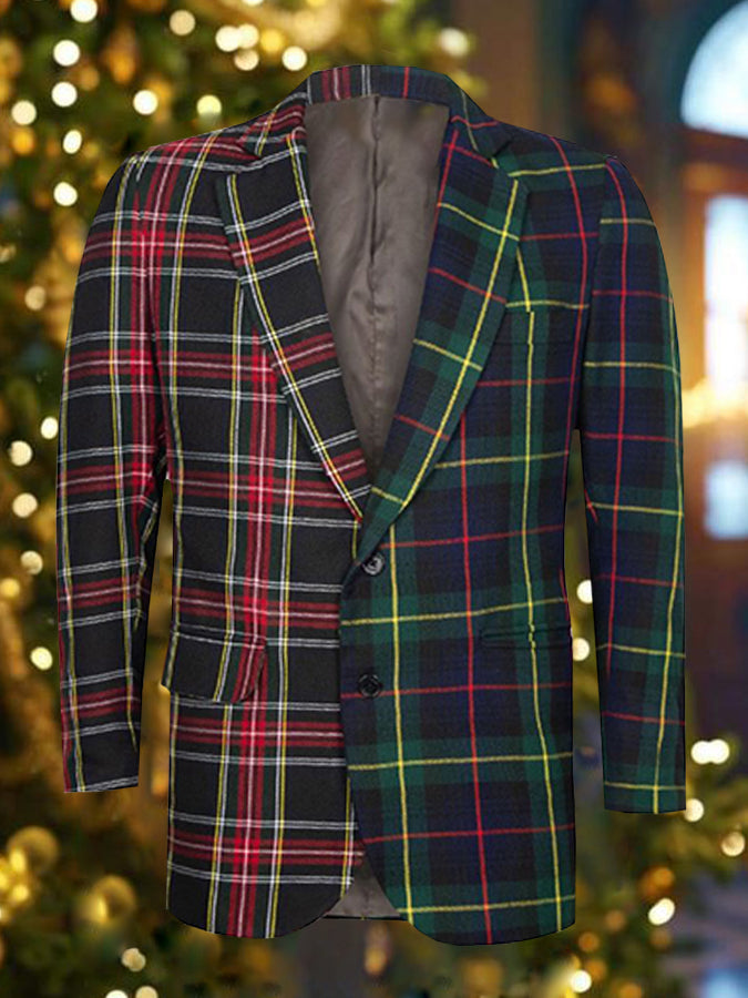  Christmas Green & Red Plaid Long Sleeves Blazer