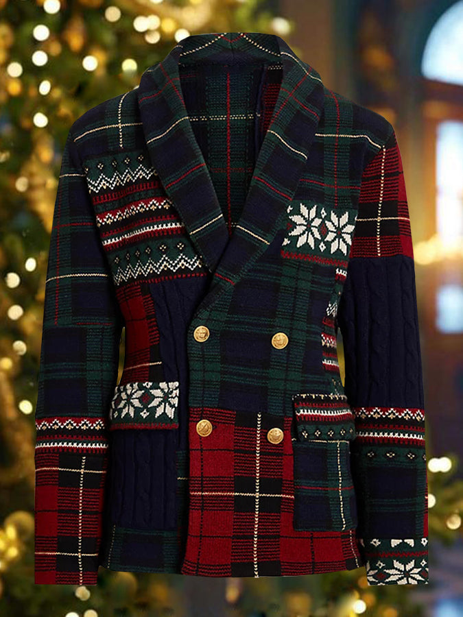 Christmas Patchwork Plaid Shawl Lapel Blazer