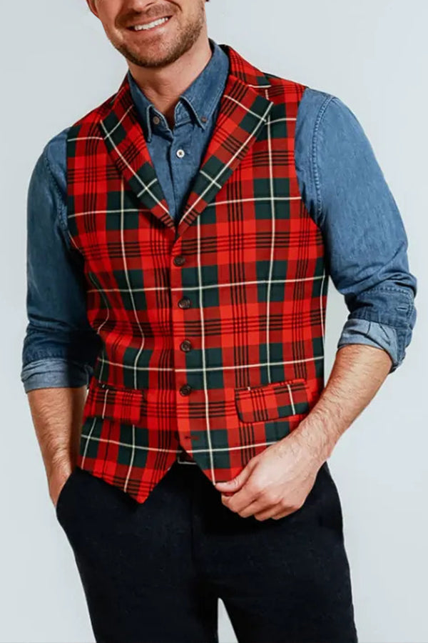 Christmas Red & Green Tartan Check Vest 