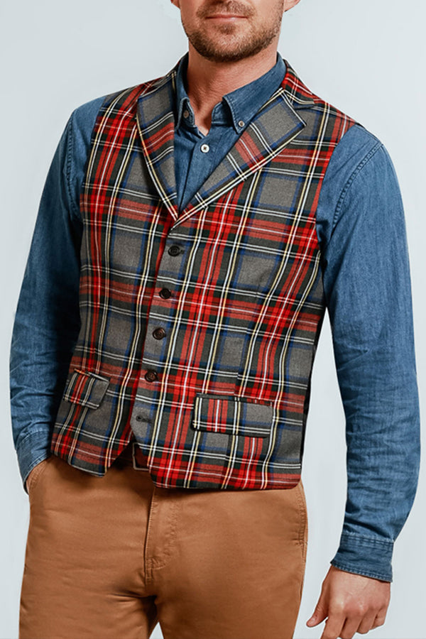 Christmas Grey Tartan Check Vest 