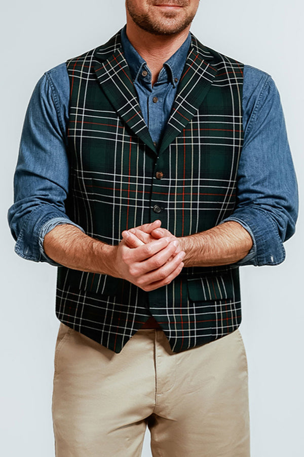 Christmas Green & Blue Tartan Check Vest 