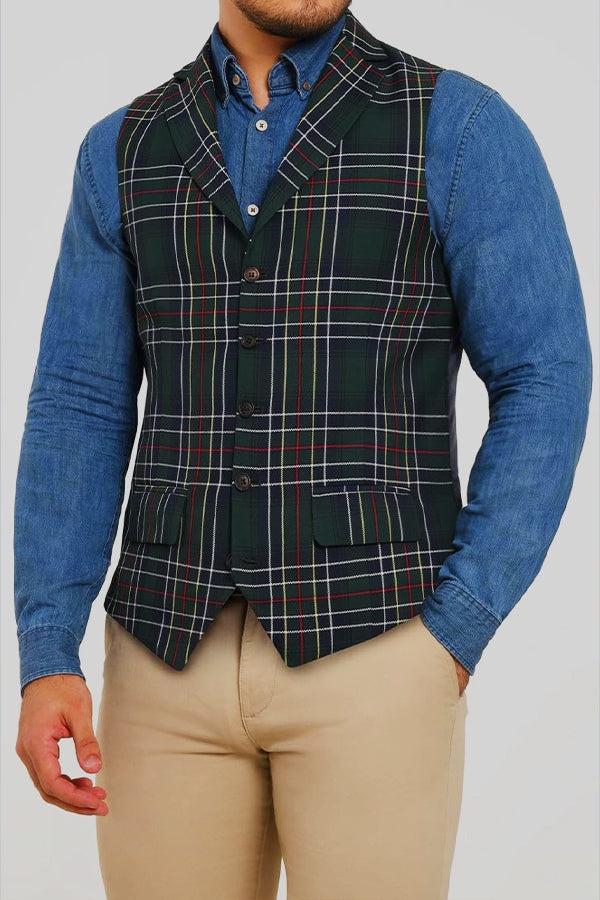 Christmas Green & Blue Tartan Check Vest 