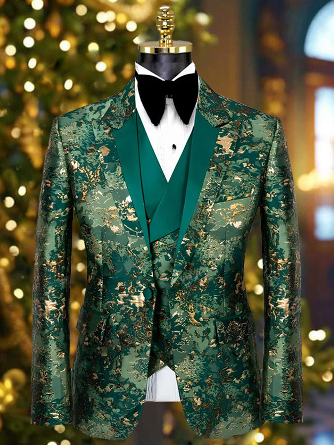 Retro Gold Print Long Sleeve Blazer