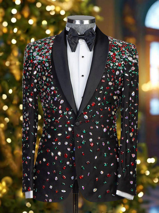 Luxurious Rhinestone Print Long Sleeve Blazer