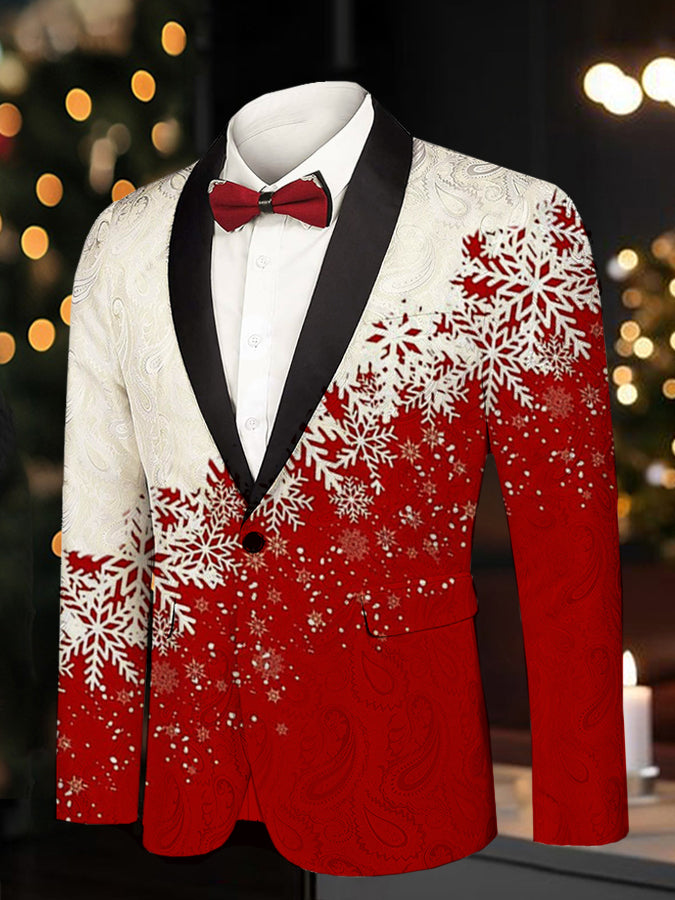 Christmas Snowflake Print Long Sleeve Blazer