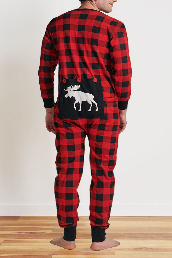 Single-breasted Checked Long Sleeved Jumpsuit