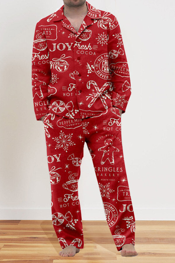 Christmas Print V-Neck Top & Pants Set