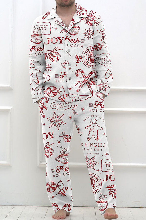 Christmas Print V-Neck Top & Pants Set