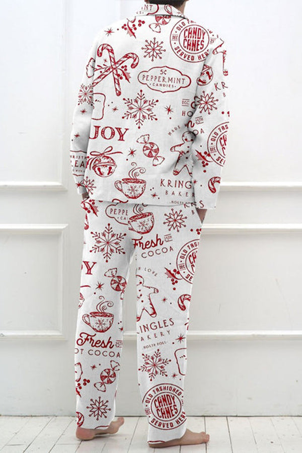 Christmas Print V-Neck Top & Pants Set