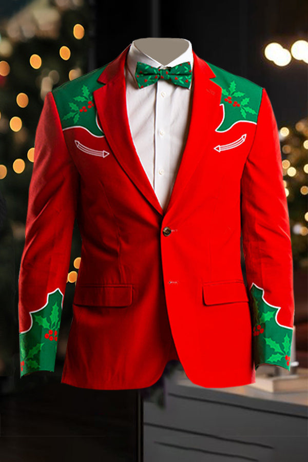 Christmas Ugly Print Notch Lapel Blazer