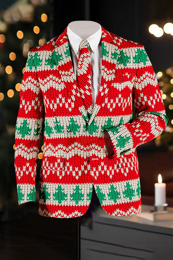 Christmas Knit Print Notch Lapel Blazer