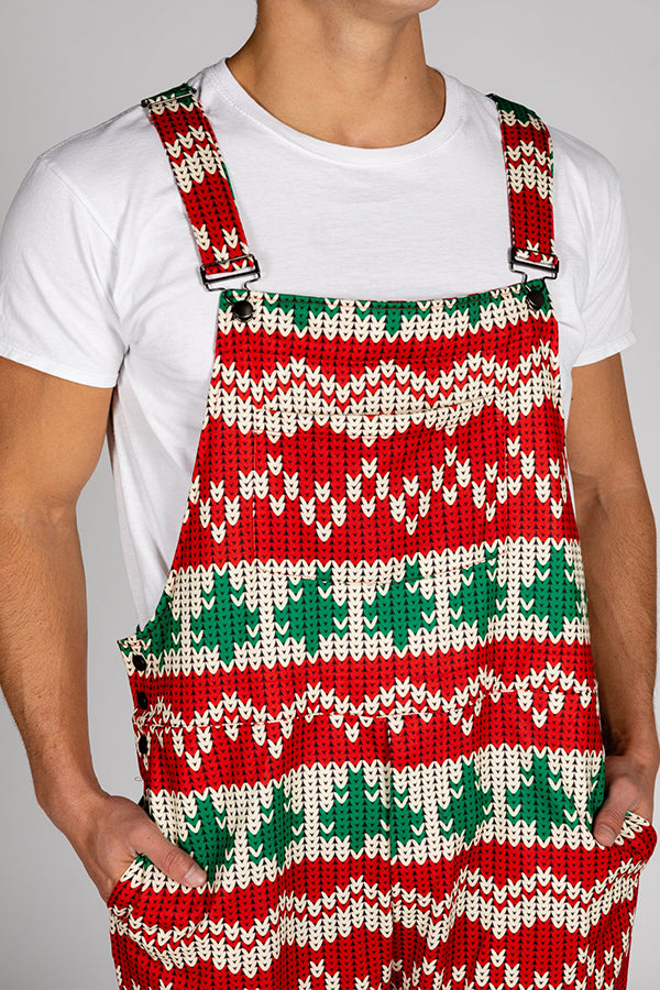 Christmas Knit Print Patched Pocket Overall