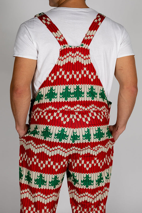 Christmas Knit Print Patched Pocket Overall