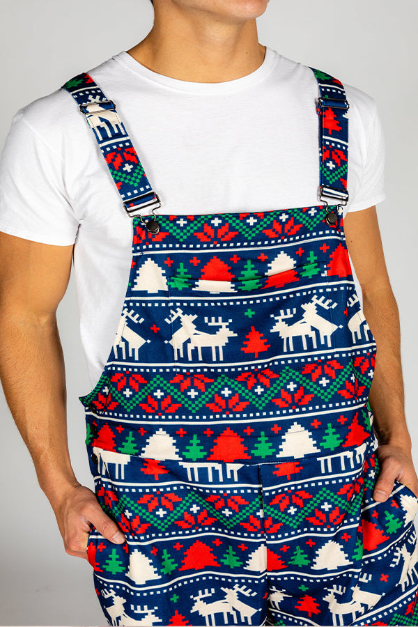 Christmas Caribou Print Pocket Overall