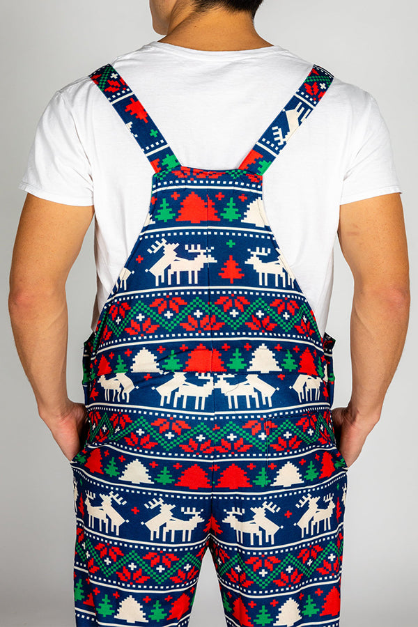 Christmas Caribou Print Pocket Overall