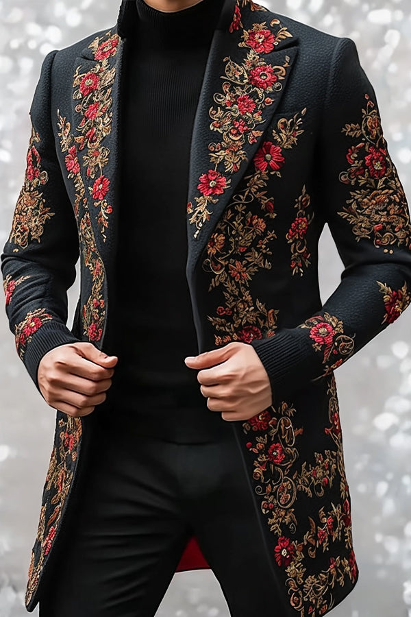 Unique Floral Print Peak Lapel Midi Blazer